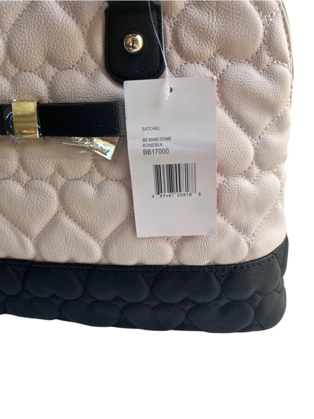 NWT Betsey Johnson Be Mine Dome Satchel Bag Bone & Black BB17000